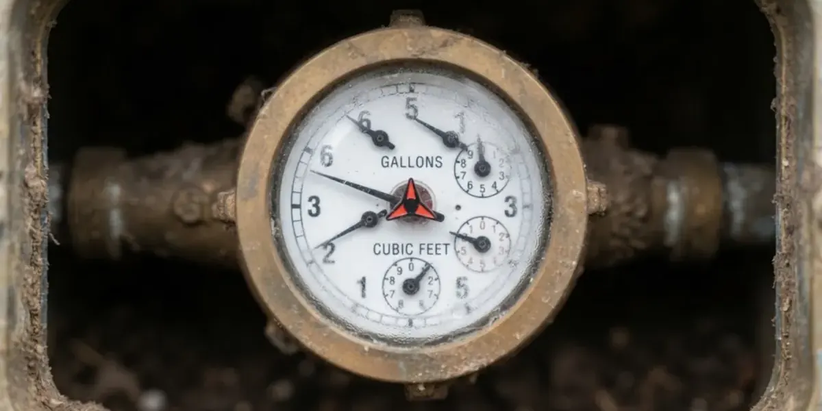 Water meter dial in its box used for a leak check